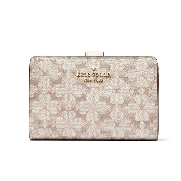 New Kate Spade Signature Spade Flower Medium Compact Bifold Wallet Dark Beige - Picture 1 of 3